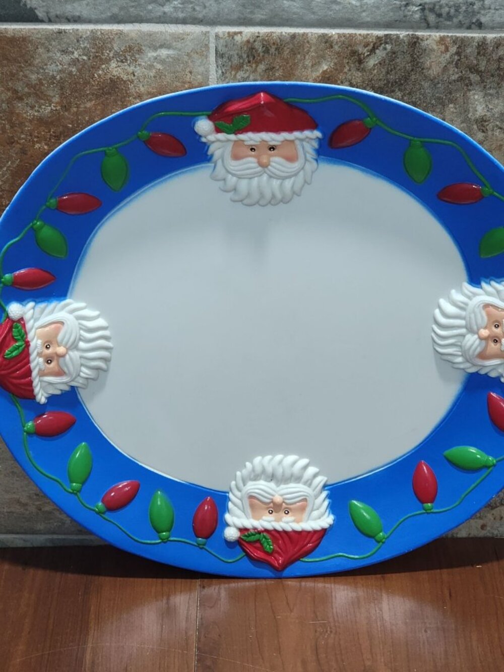 VTG Large Plastic Serving Tray 3D Santa Head Christmas Lights Easter Unlimited